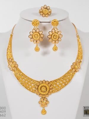 Ensemble collier boucles d'oreilles bague Or 21 carats indian Sen Gold